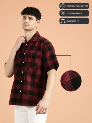 JOVEN Men Striped Casual Maroon Shirt