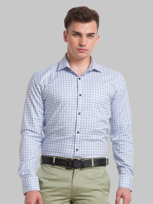 PARK AVENUE Men Checkered Formal Blue, White Shirt