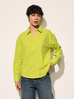 ONLY Women Self Design Casual Green Shirt