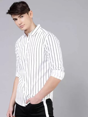 FUBAR Men Striped Casual White Shirt