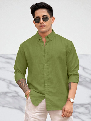 Yanthi Trend Men Solid Casual Light Green Shirt