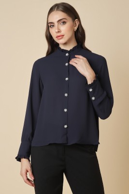 Allen Solly Women Solid Casual Blue Shirt