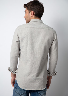 Nostrum Men Solid Casual Grey Shirt