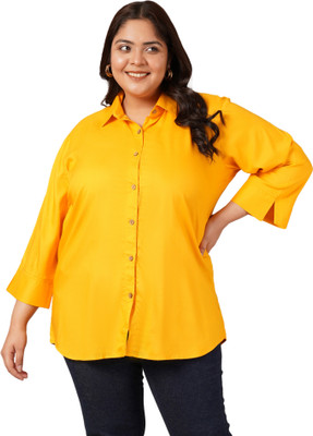 VINAAN Women Solid Casual Yellow Shirt