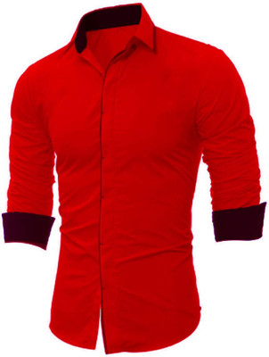 Surtzoya Men Solid Casual Red Shirt