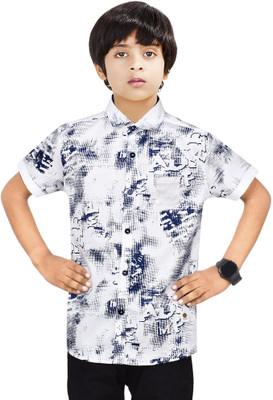 MADE IN THE SHADE Boys Self Design Casual Blue, White Shirt