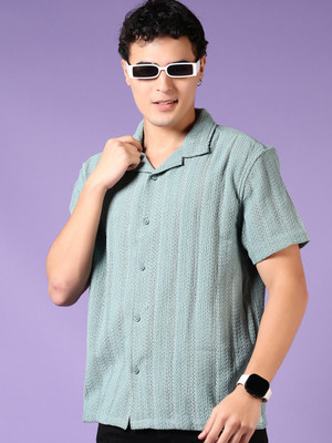 V-MART Men Self Design Casual Green Shirt