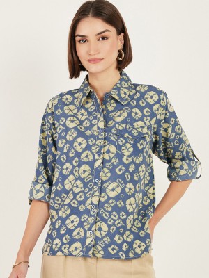 Dressberry Women Printed Casual Blue Shirt