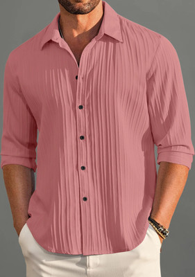 zbio Men Solid Casual Pink Shirt