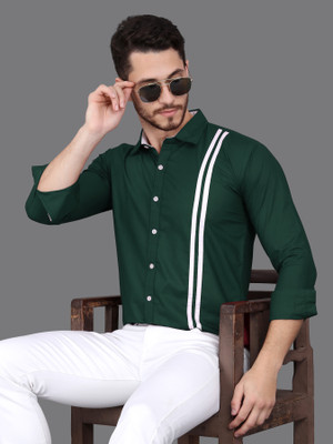 GAZZY CREATION Men Striped Casual Green Shirt