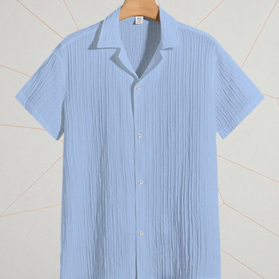 SHIRTWALA Men Self Design Casual Light Blue Shirt