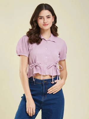 J TURRITOPSIS Women Solid Casual Purple Shirt