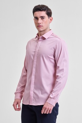 Snitch Men Solid Formal Pink Shirt