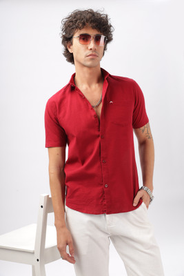 BS BLUE SQUAD Men Solid Casual Red Shirt