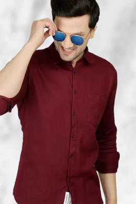 RAJRANCHHODD Men Solid Casual Maroon Shirt