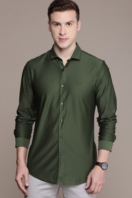 Simon Carter Men Solid Casual Green Shirt