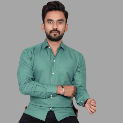 CLOSWIF Men Solid Casual Light Green Shirt