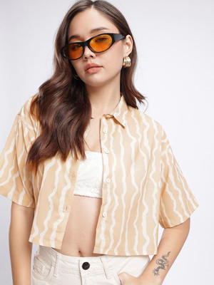 Glitchez Women Printed Casual Beige Shirt