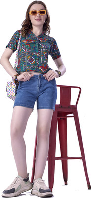 ZIKIGO Party Graphic Print Women Green Top