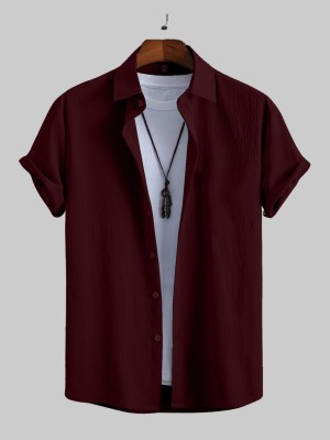 KHANJAN FASHION Men Self Design Casual Maroon Shirt