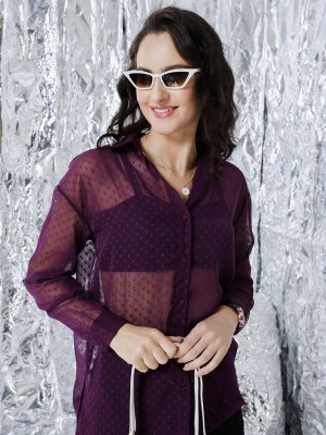 TANDUL Women Solid Casual Purple Shirt