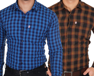 Marc Laurent Men Checkered Casual Multicolor Shirt(Pack of 2)