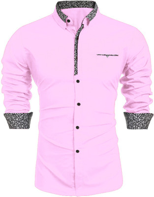 Webric Men Solid Casual Pink Shirt