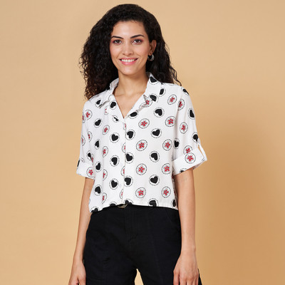 PEOPLE Women Printed Casual White, Black, Red Shirt