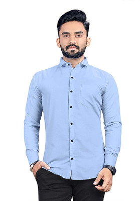 Vilantra Collection Men Solid Casual Light Blue Shirt