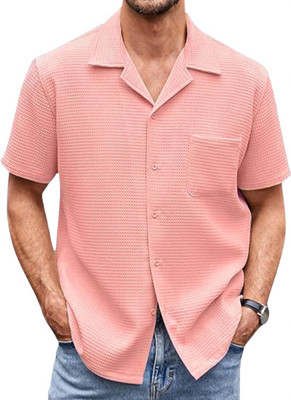 Try This Men Self Design Casual Pink Shirt