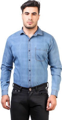 DESIGN UP Men Solid Casual Blue Shirt