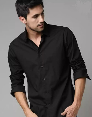 UNIFAV Men Solid Casual Black Shirt