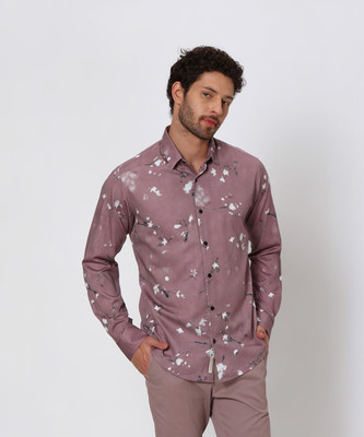 MUFTI Men Printed Casual Pink, White Shirt