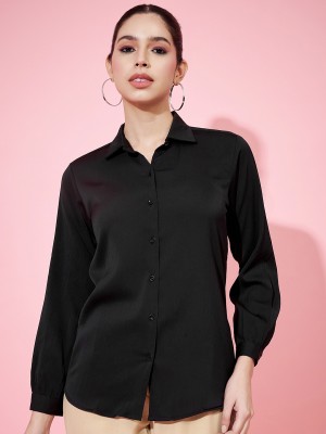 Fbella Women Solid Casual Black Shirt