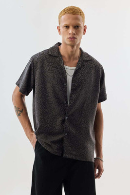 Snitch Men Self Design Casual Grey Shirt