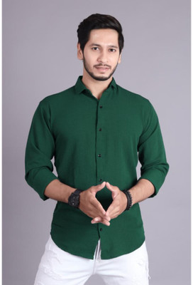 PEARL OCEAN Men Solid Casual Dark Green Shirt