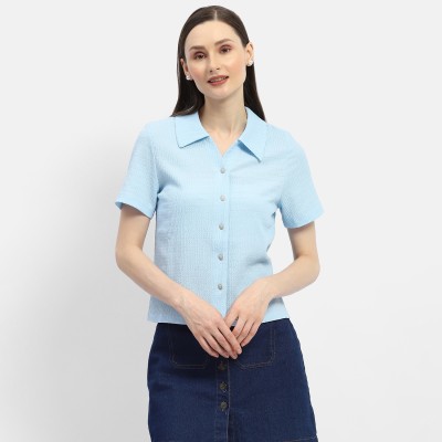 MADAME Women Solid Casual Blue Shirt