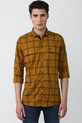 VAN HEUSEN Men Checkered Casual Yellow Shirt