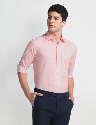 ARROW Men Checkered Formal Orange Shirt