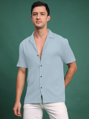 Voroxy Men Self Design Casual Light Blue Shirt