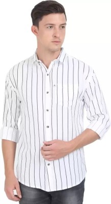 SK Fashion Men Striped Casual White Shirt