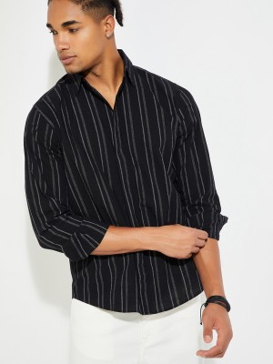 max Men Printed Casual Black Shirt