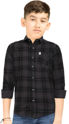 AIDAN PAUL Boys Checkered Casual Grey Shirt