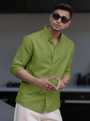 Yanthi Trend Men Self Design Casual Light Green Shirt