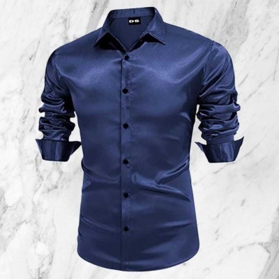 Kadhare Fashion Men Solid Formal Blue Shirt