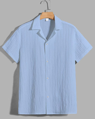 METRONAUT Men Self Design Casual Light Blue Shirt