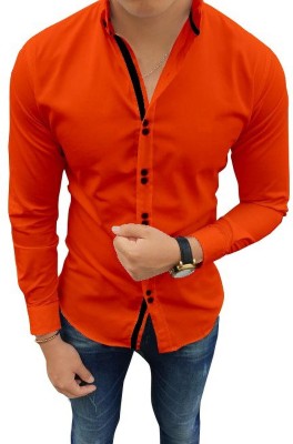 SUR-T Men Solid Casual Orange Shirt
