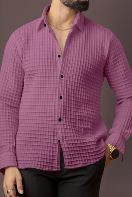STOVESSY Men Self Design Casual Pink Shirt