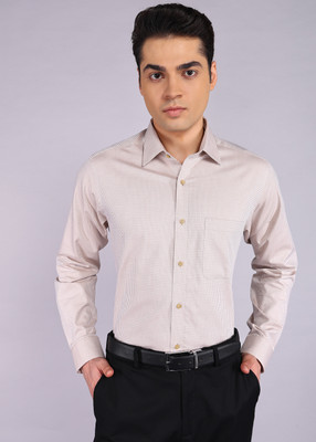 Raymond Men Self Design Formal Beige Shirt