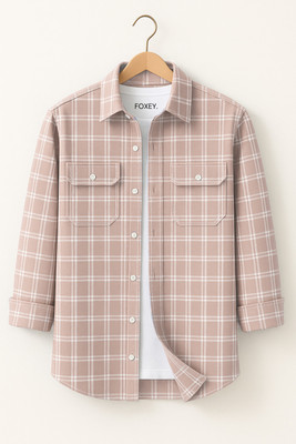 FOXEY Men Checkered Casual Orange Shirt